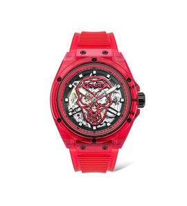 Reloj POLICE silicona roja caja policarbonato maquina vista