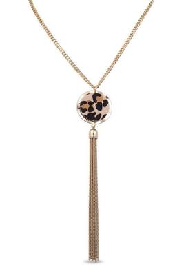 Collar LUXENTER Perka largo dorado chapa redonda leopara