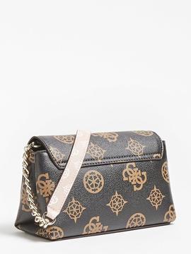 Bolso GUESS Uptown  marron peq logos camel tira rosa