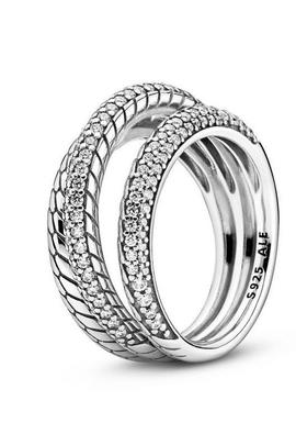 Anillo PANDORA plata tres bandas serpiente en pave