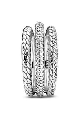 Anillo PANDORA plata tres bandas serpiente en pave