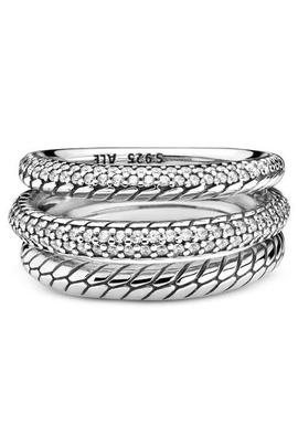 Anillo PANDORA plata tres bandas serpiente en pave