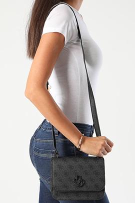 Guess pvc bolso pequeño rigido gris logos negros