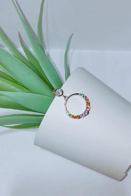 Pendiente plata cuelga aro circonitas colores