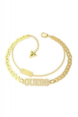 Pulsera GUESS dorada doble cadena letras y numero