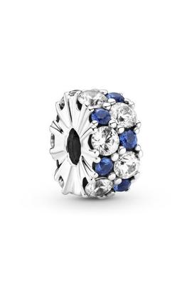 Clip PANDORA plata Brillos Azules y Transparentes