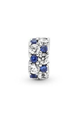 Clip PANDORA plata Brillos Azules y Transparentes