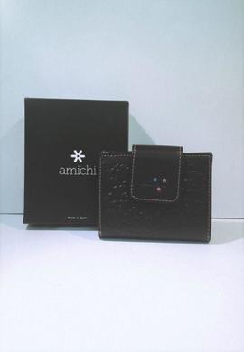 Cartera AMICHI piel mediana negra flores