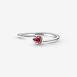 Anillo PANDORA plata Corazón Solitario Rojo Inclinado