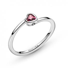 Anillo PANDORA plata Corazón Solitario Rojo Inclinado