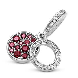 Charm PANDORA colgar plata Doble Disco Rojo Brillante