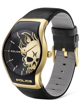 Reloj POLICE Pewja negro caja alargada dorada bisel cristal