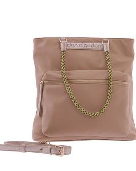 Bolso shopper DON ALGODON beige detalles dorados