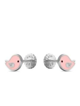 Pendientes LUXENTER Nesy plata pajarito esmalte rosa