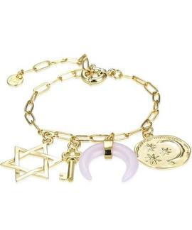 Pulsera LUXENTER dorada anilla ovalada cuelgan luna/estrella