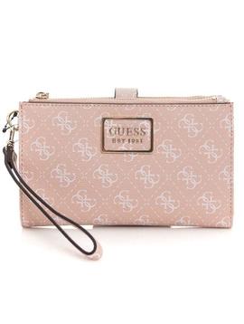 Cartera GUESS Tyren doble rosa logos blancos