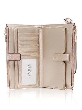 Cartera GUESS Tyren doble rosa logos blancos