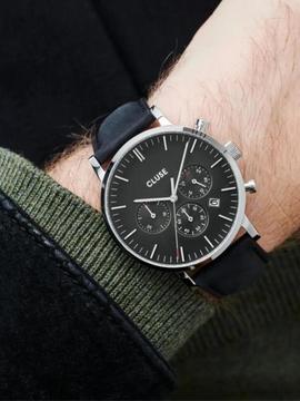 Reloj CLUSE Aravis Chrono Leather silver-black