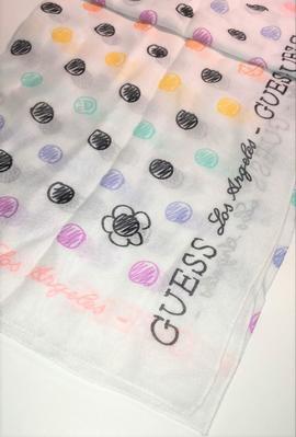 Fular GUESS blanco dibujos circulos y flores