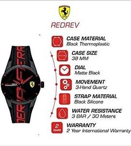 Reloj FERRARI analogico caucho negro detalles rojo