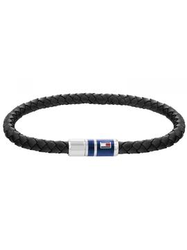 Tommy pulsera hombre cuero negro cierre iman