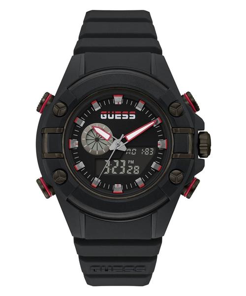 GUESS US - Reloj multifunción de silicona plateada y negra para hombre