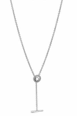 Collar PANDORA en T en plata doble aro circonitas