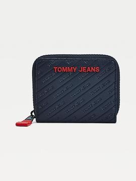 Cartera TOMMY marina peq logo grabado letras rojo