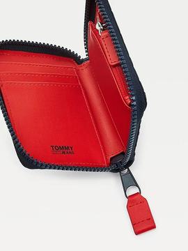 Cartera TOMMY marina peq logo grabado letras rojo