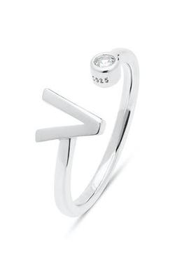 Anillo LUXENTER plata abierto chaton letra V