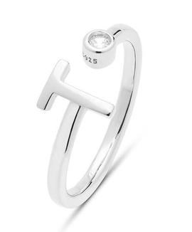 Anillo LUXENTER plata abierto chaton letra T