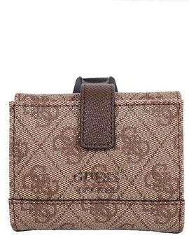 Cartera GUESS peq beige con logos marron