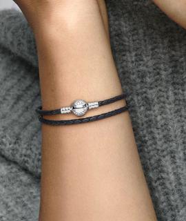 Pulsera PANDORA en Cuero Trenzado Doble Negro