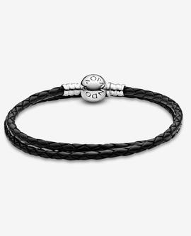 Pulsera PANDORA en Cuero Trenzado Doble Negro