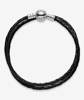 Pulsera PANDORA en Cuero Trenzado Doble Negro