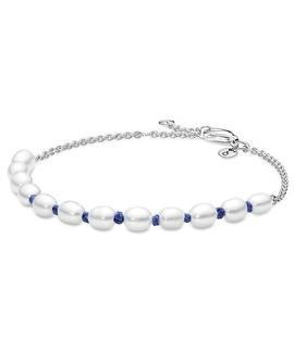 Pulsera PANDORA Cordón Azul Perlas Cultivadas de Agua Dulcer