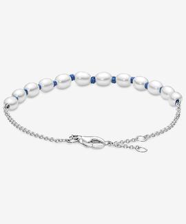 Pulsera PANDORA Cordón Azul Perlas Cultivadas de Agua Dulcer