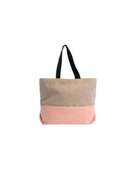 Bolso DON ALGODON  playa beige Y coral purpurina