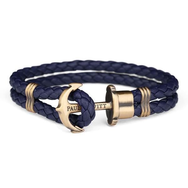 Paul hewitt pulsera azul ancla dorada mate