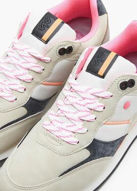 Deportiva LOIS  beig detalles fucsia y gris