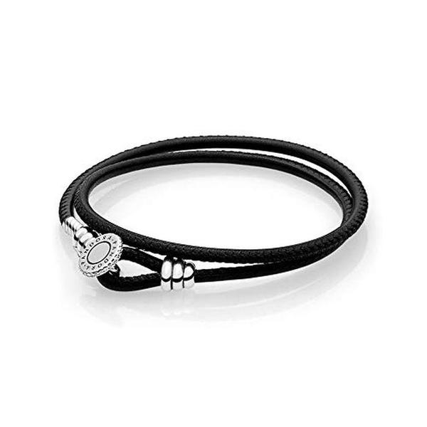 Globo eficacia internacional Pulsera PANDORA Moments en cuero negro doble para