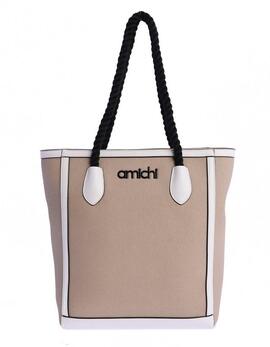 Bolso AMICHI beige asas negra de cordon