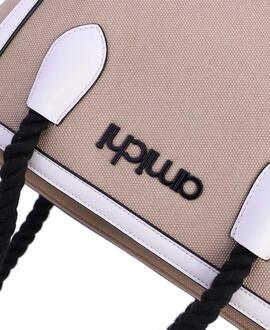 Bolso AMICHI beige asas negra de cordon