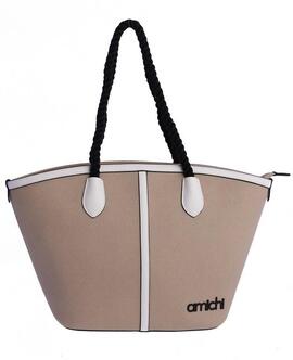 Bolso AMICHI natural asas negras de cordon