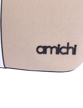 Bolso AMICHI natural asas negras de cordon