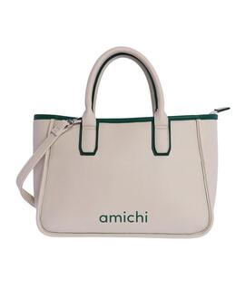 Bolso AMICHI piel marfil bordes verde