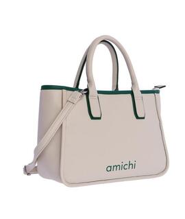 Bolso AMICHI piel marfil bordes verde