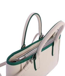 Bolso AMICHI piel marfil bordes verde