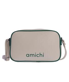 Bandolera AMICHI  piel marfil bordes verde