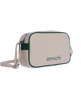 Bandolera AMICHI  piel marfil bordes verde